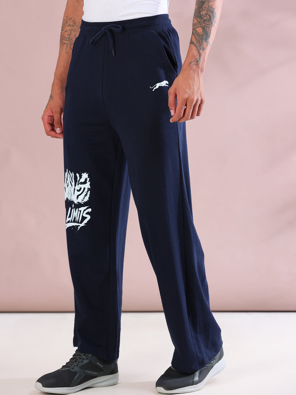 ARDEUR ZEAL IN YOU Mens Navy Cotton Blend No Limits Printed Baggy Fit Track Pants
