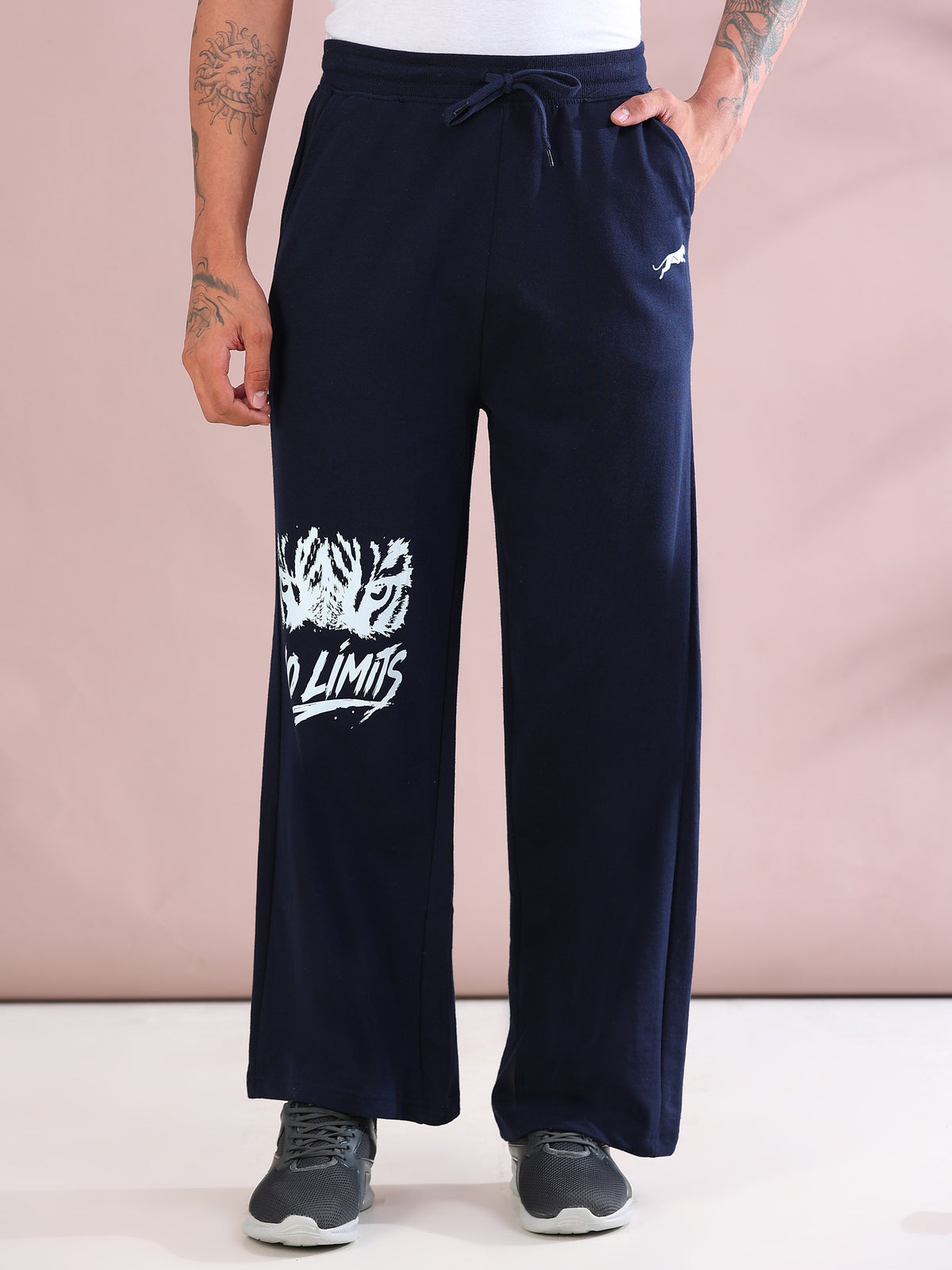 ARDEUR ZEAL IN YOU Mens Navy Cotton Blend No Limits Printed Baggy Fit Track Pants