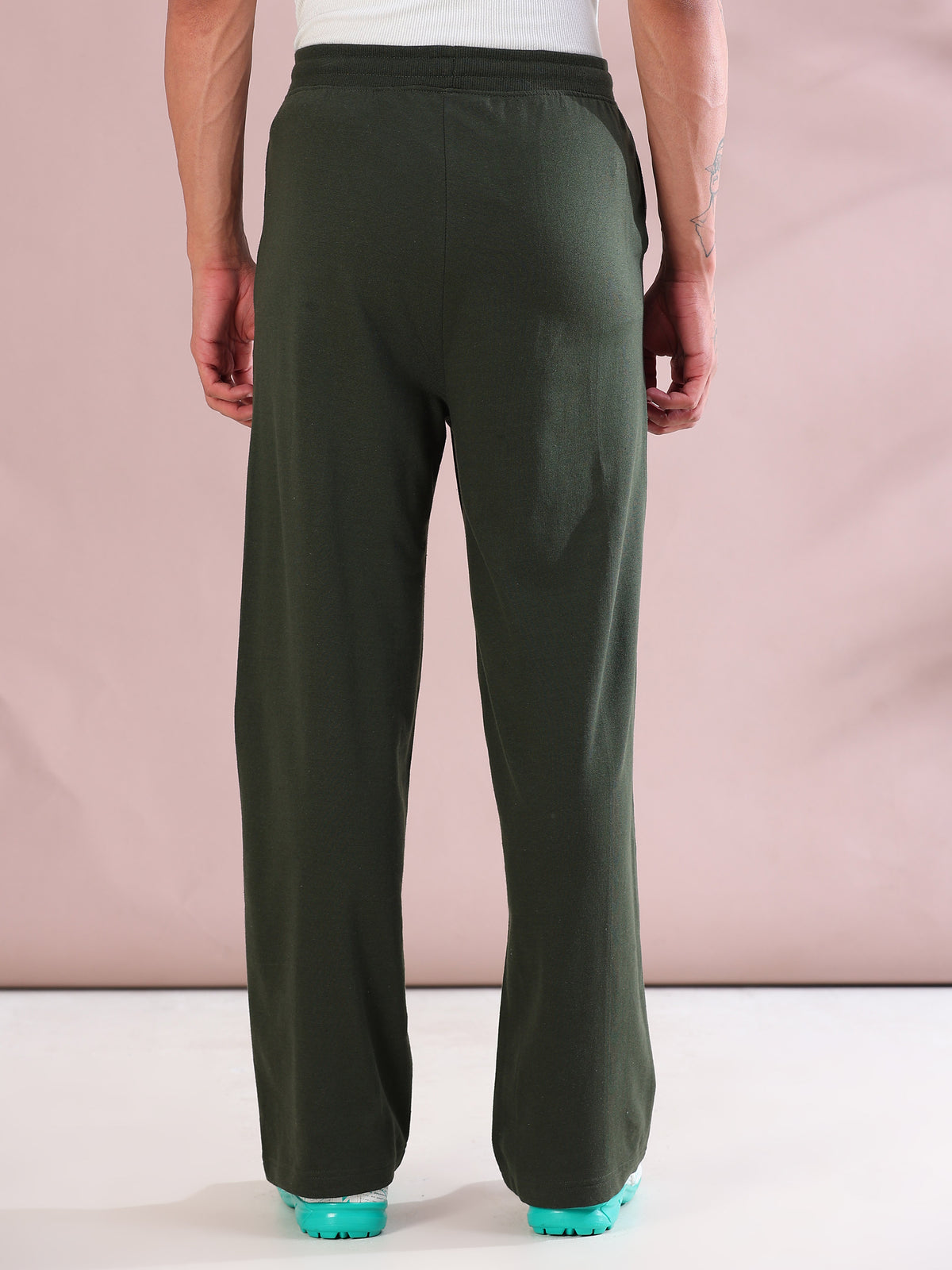 ARDEUR ZEAL IN YOU Mens Olive Cotton Blend No Limits Printed Baggy Fit Track Pants