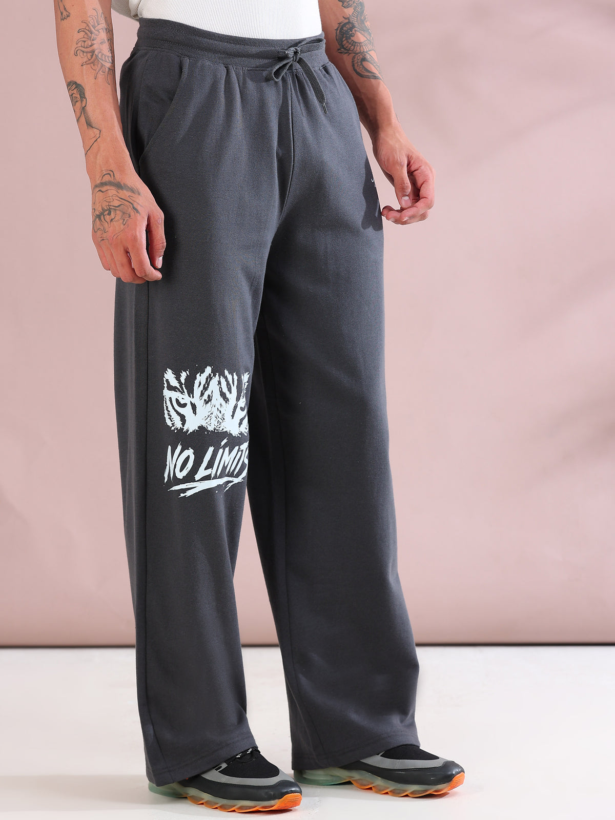 ARDEUR ZEAL IN YOU Mens Steel Grey Cotton Blend No Limits Printed Baggy Fit Track Pants