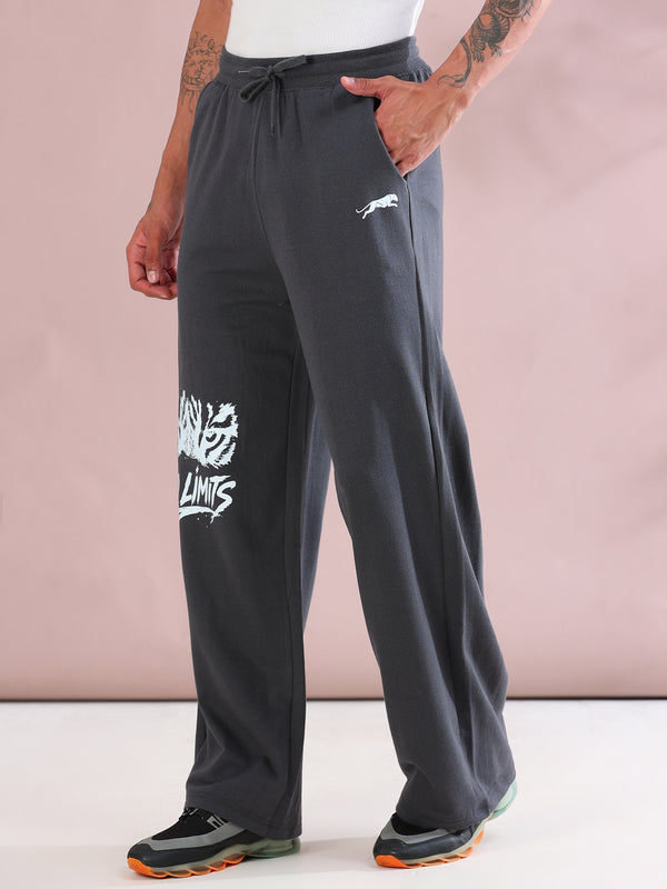 ARDEUR ZEAL IN YOU Mens Steel Grey Cotton Blend No Limits Printed Baggy Fit Track Pants