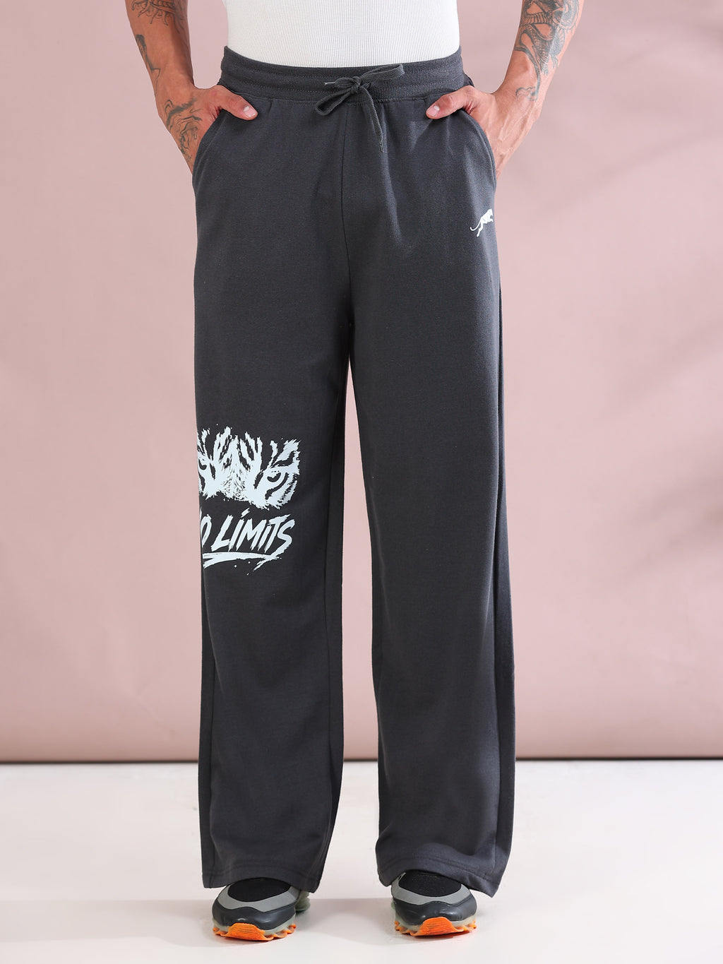ARDEUR ZEAL IN YOU Mens Steel Grey Cotton Blend No Limits Printed Baggy Fit Track Pants