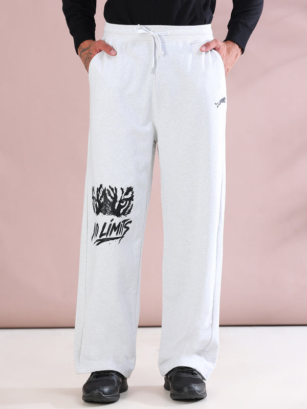 ARDEUR ZEAL IN YOU Mens White Melange Cotton Blend No Limits Printed Baggy Fit Track Pants