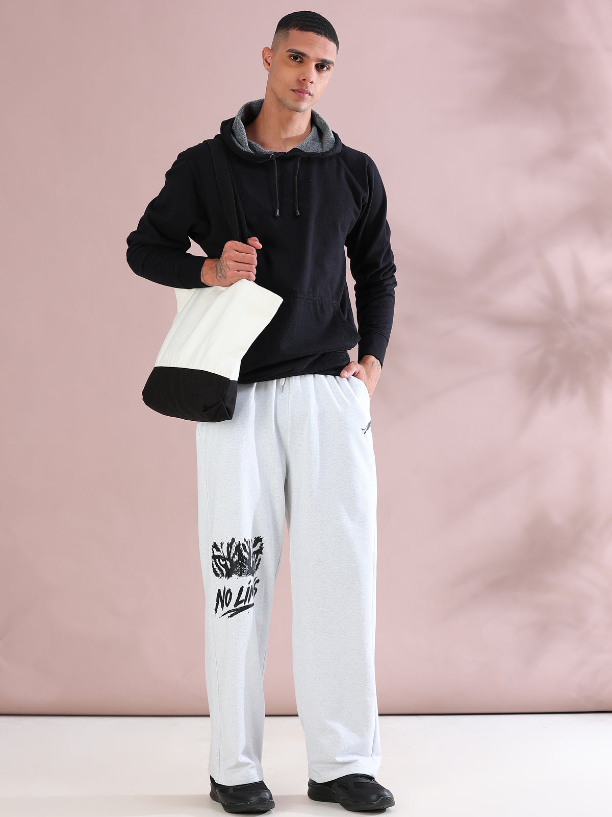 ARDEUR ZEAL IN YOU Mens White Melange Cotton Blend No Limits Printed Baggy Fit Track Pants
