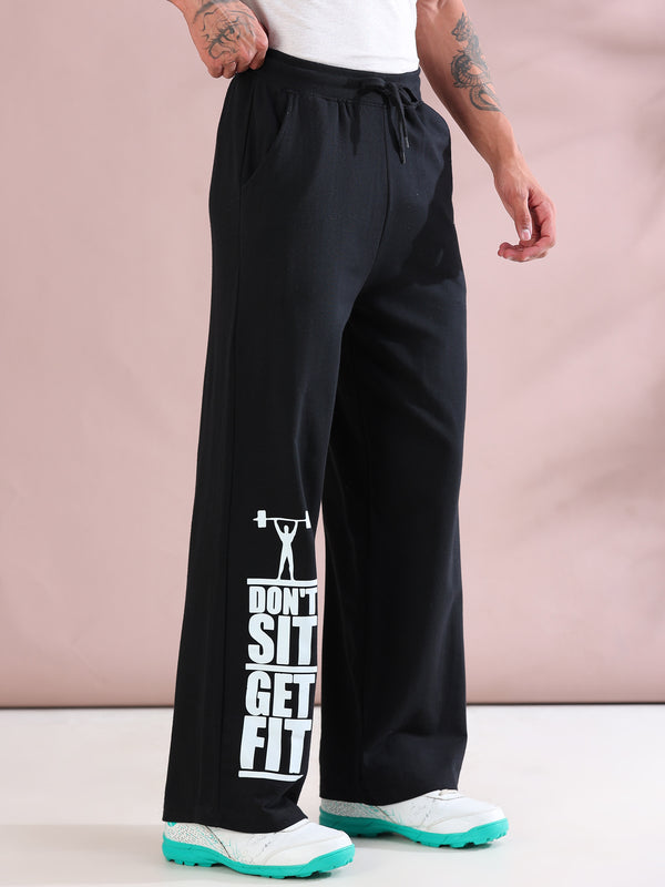 ARDEUR ZEAL IN YOU Mens Black Cotton Blend Don't Sit Get Fit Printed Baggy Fit Track Pants