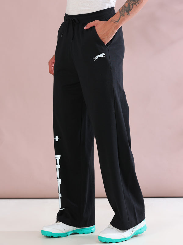ARDEUR ZEAL IN YOU Mens Black Cotton Blend Don't Sit Get Fit Printed Baggy Fit Track Pants