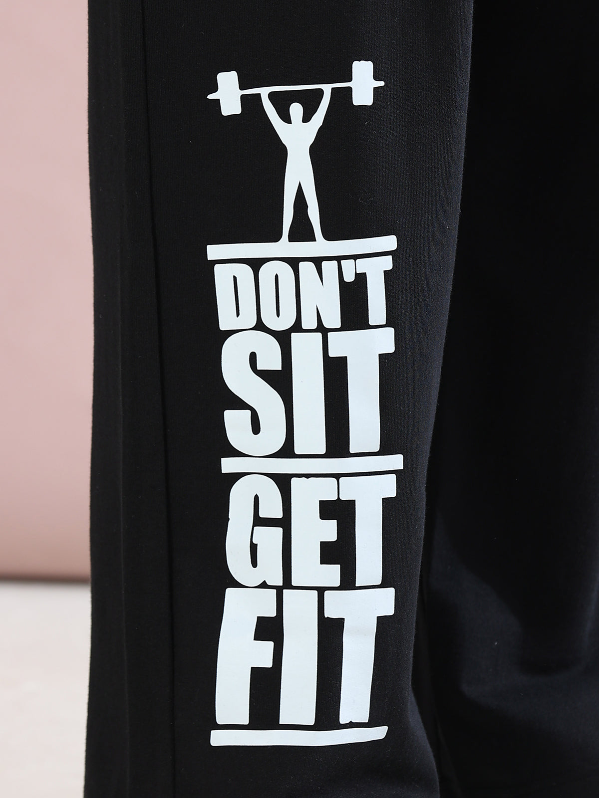 ARDEUR ZEAL IN YOU Mens Black Cotton Blend Don't Sit Get Fit Printed Baggy Fit Track Pants