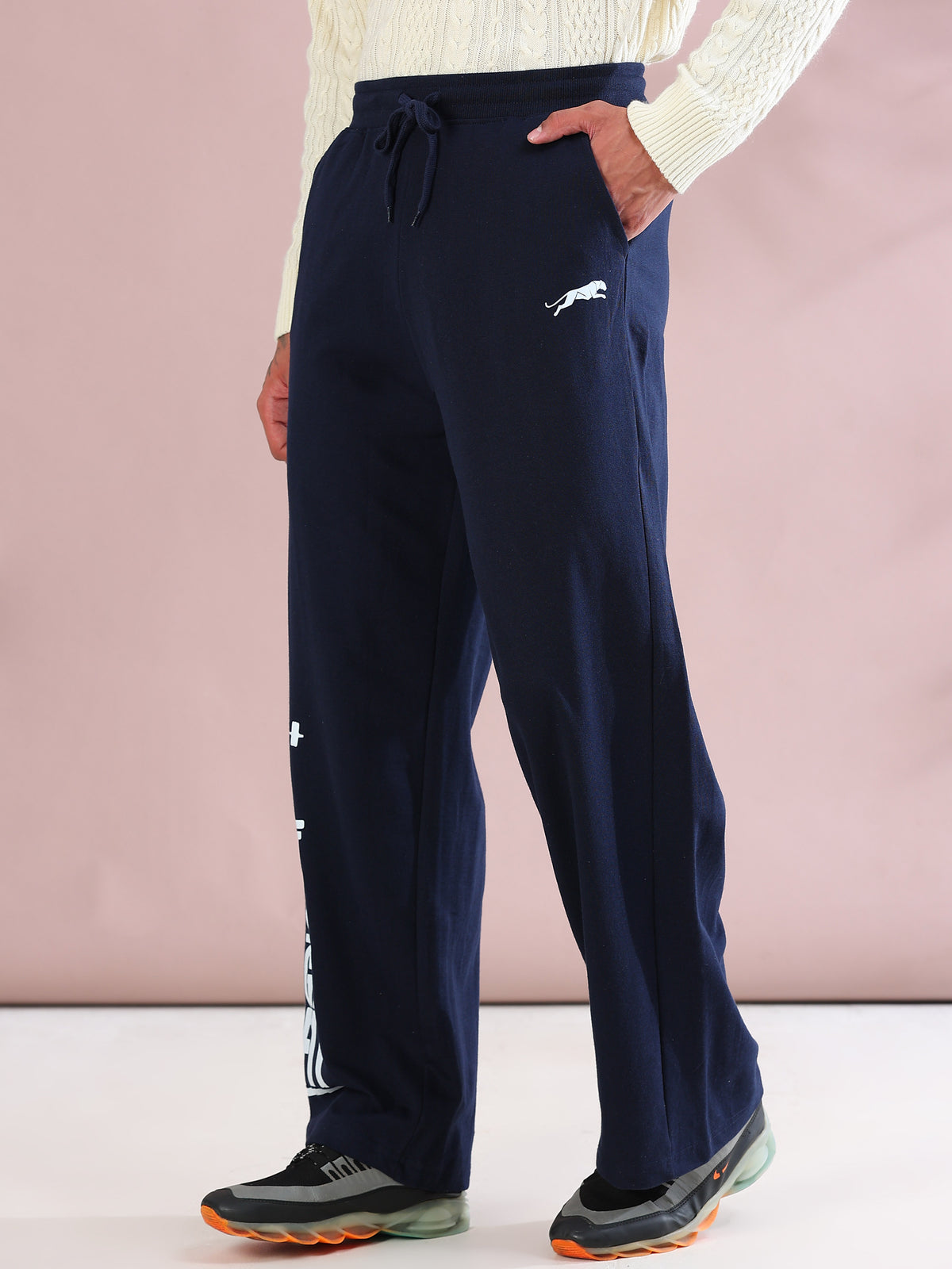 ARDEUR ZEAL IN YOU Mens Navy Cotton Blend Don't Sit Get Fit Printed Baggy Fit Track Pants