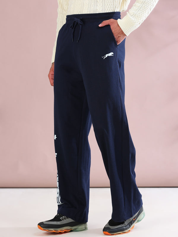 ARDEUR ZEAL IN YOU Mens Navy Cotton Blend Don't Sit Get Fit Printed Baggy Fit Track Pants