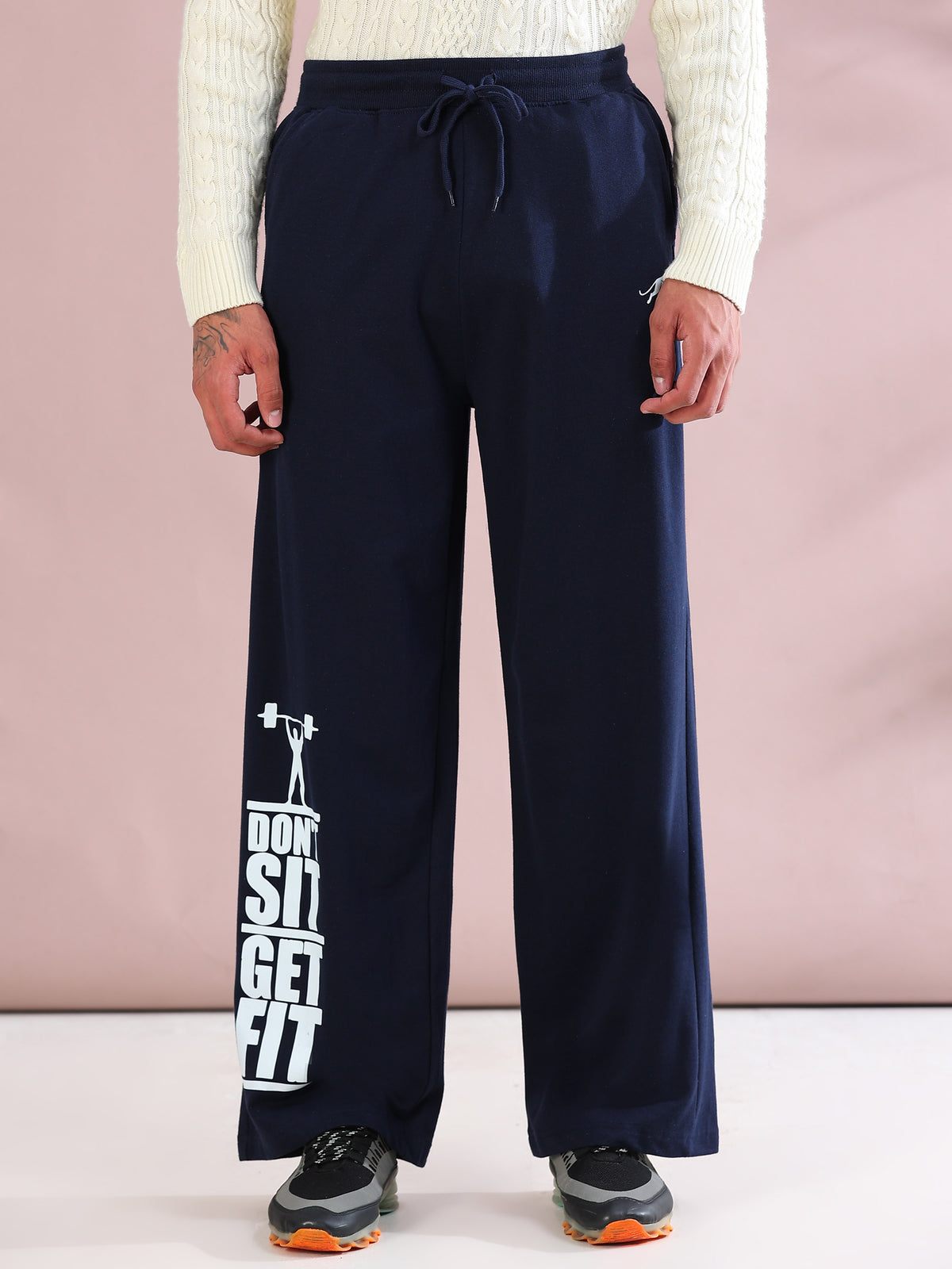 ARDEUR ZEAL IN YOU Mens Navy Cotton Blend Don't Sit Get Fit Printed Baggy Fit Track Pants