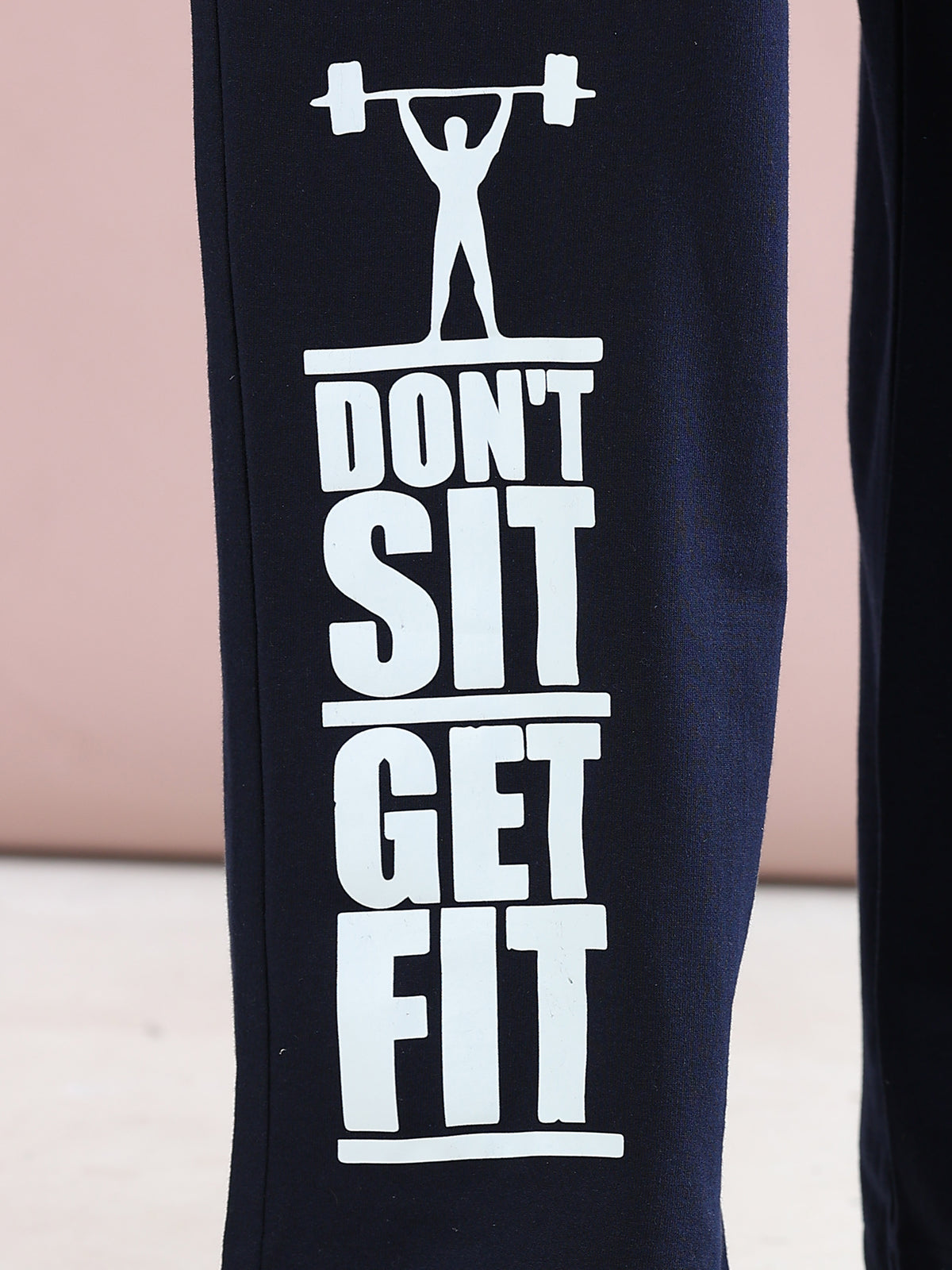 ARDEUR ZEAL IN YOU Mens Navy Cotton Blend Don't Sit Get Fit Printed Baggy Fit Track Pants