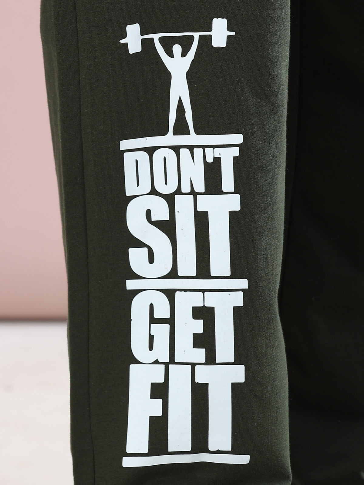 ARDEUR ZEAL IN YOU Mens Olive Cotton Blend Don't Sit Get Fit Printed Baggy Fit Track Pants