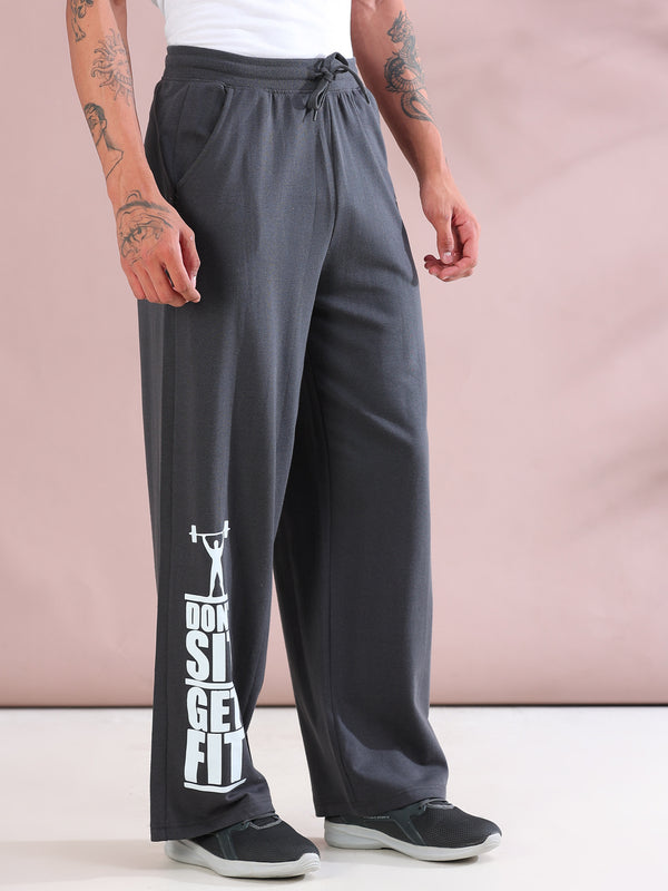 ARDEUR ZEAL IN YOU Mens Steel Grey Cotton Blend Don't Sit Get Fit Printed Baggy Fit Track Pants