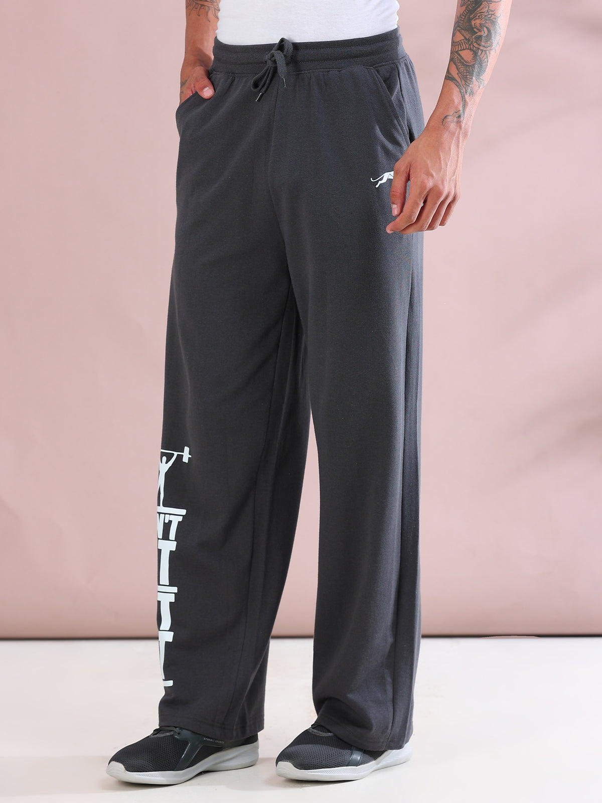 ARDEUR ZEAL IN YOU Mens Steel Grey Cotton Blend Don't Sit Get Fit Printed Baggy Fit Track Pants