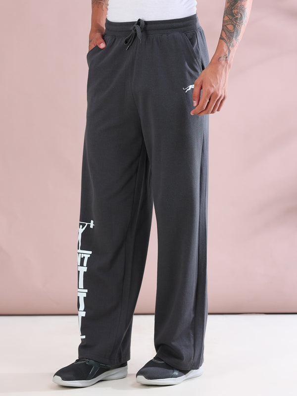 ARDEUR ZEAL IN YOU Mens Steel Grey Cotton Blend Don't Sit Get Fit Printed Baggy Fit Track Pants