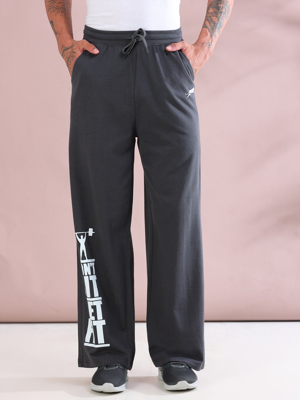 ARDEUR ZEAL IN YOU Mens Steel Grey Cotton Blend Don't Sit Get Fit Printed Baggy Fit Track Pants