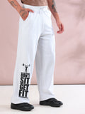 ARDEUR ZEAL IN YOU Mens White Melange Cotton Blend Don't Sit Get Fit Printed Baggy Fit Track Pants