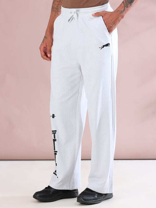 ARDEUR ZEAL IN YOU Mens White Melange Cotton Blend Don't Sit Get Fit Printed Baggy Fit Track Pants