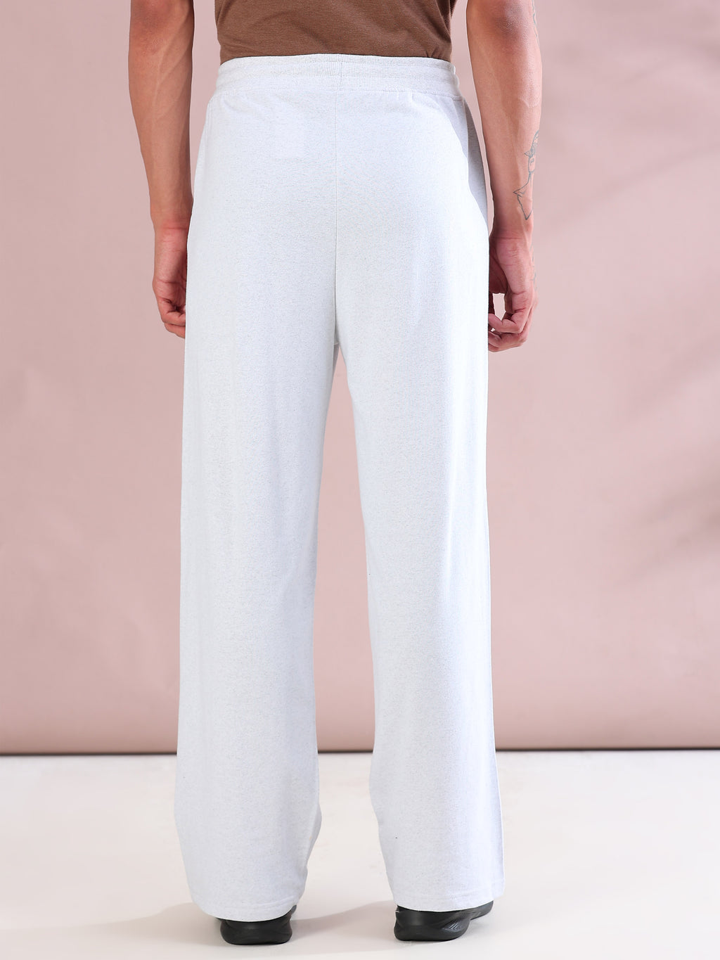 ARDEUR ZEAL IN YOU Mens White Melange Cotton Blend Don't Sit Get Fit Printed Baggy Fit Track Pants