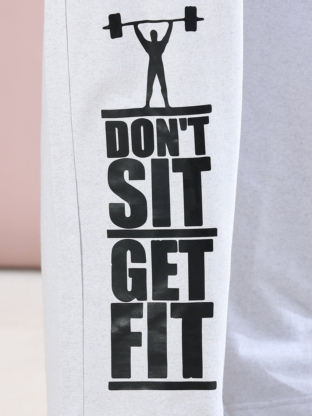 ARDEUR ZEAL IN YOU Mens White Melange Cotton Blend Don't Sit Get Fit Printed Baggy Fit Track Pants