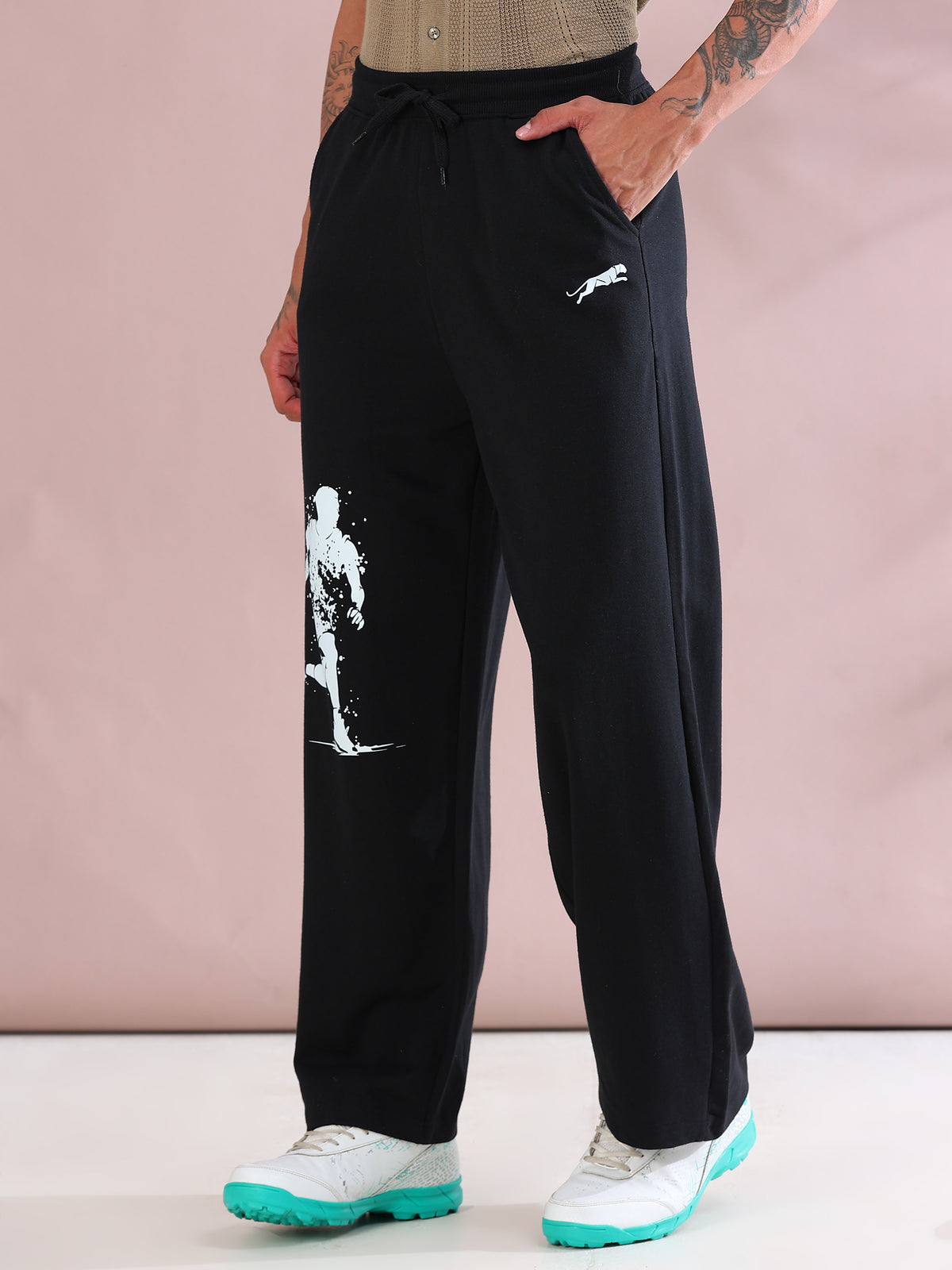 ARDEUR ZEAL IN YOU Mens Black Cotton Blend Basketball Printed Baggy Fit Track Pants