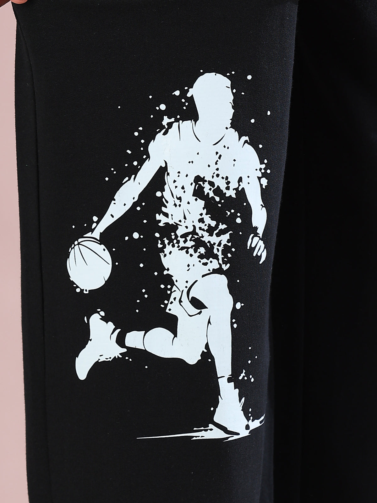 ARDEUR ZEAL IN YOU Mens Black Cotton Blend Basketball Printed Baggy Fit Track Pants