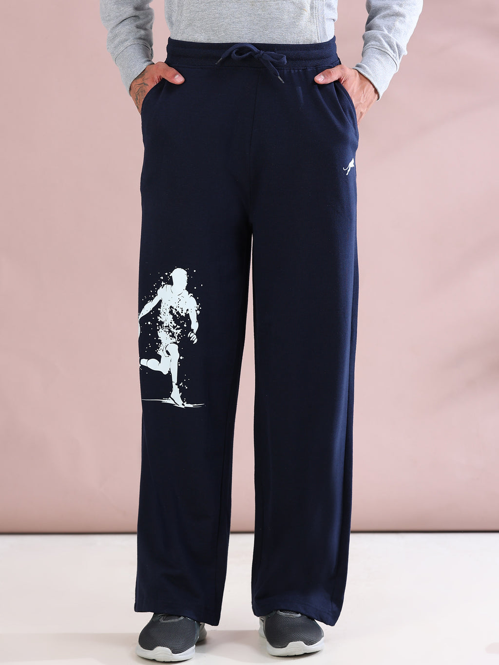 ARDEUR ZEAL IN YOU Mens Navy Cotton Blend Basketball Printed Baggy Fit Track Pants
