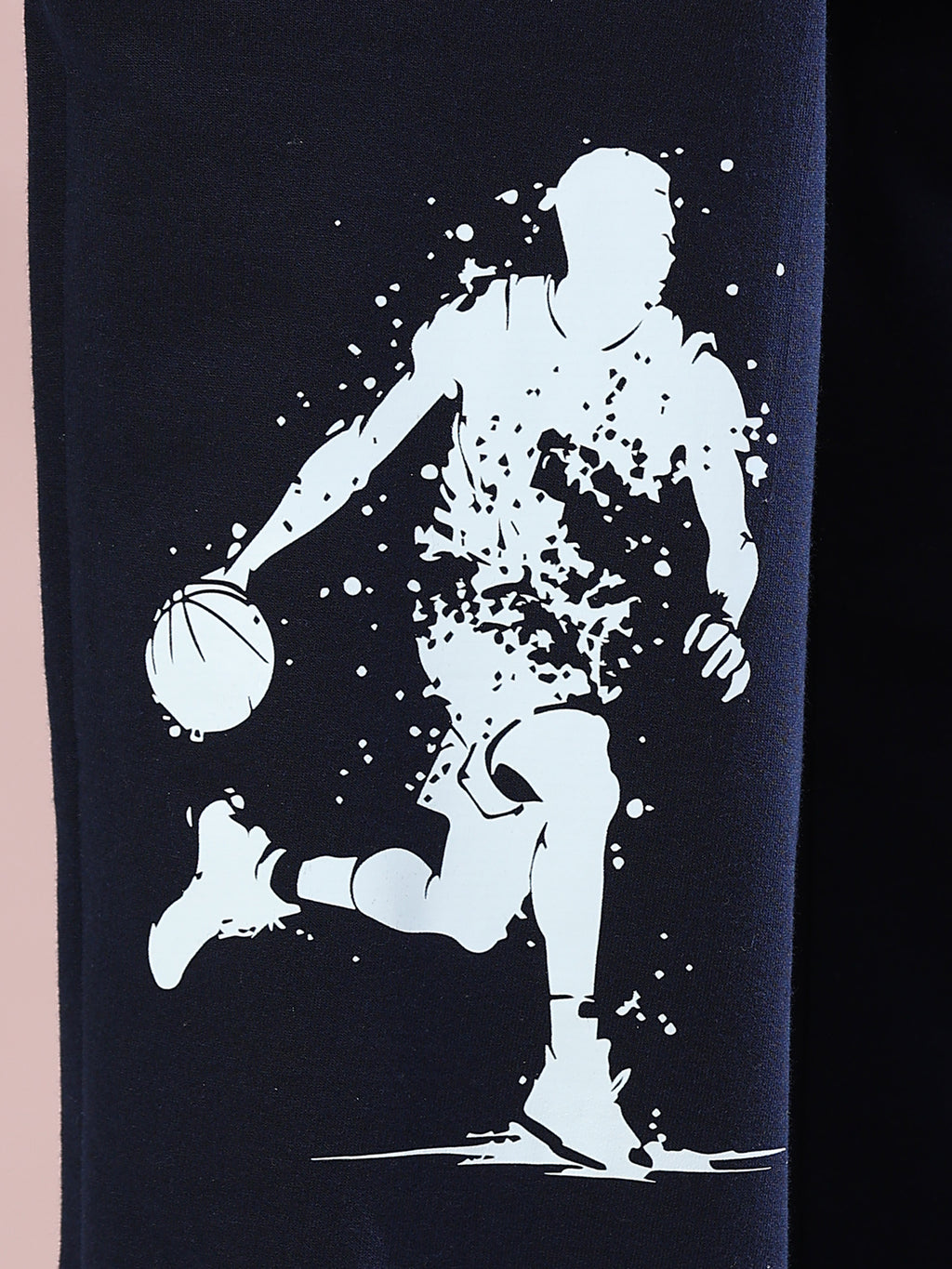 ARDEUR ZEAL IN YOU Mens Navy Cotton Blend Basketball Printed Baggy Fit Track Pants