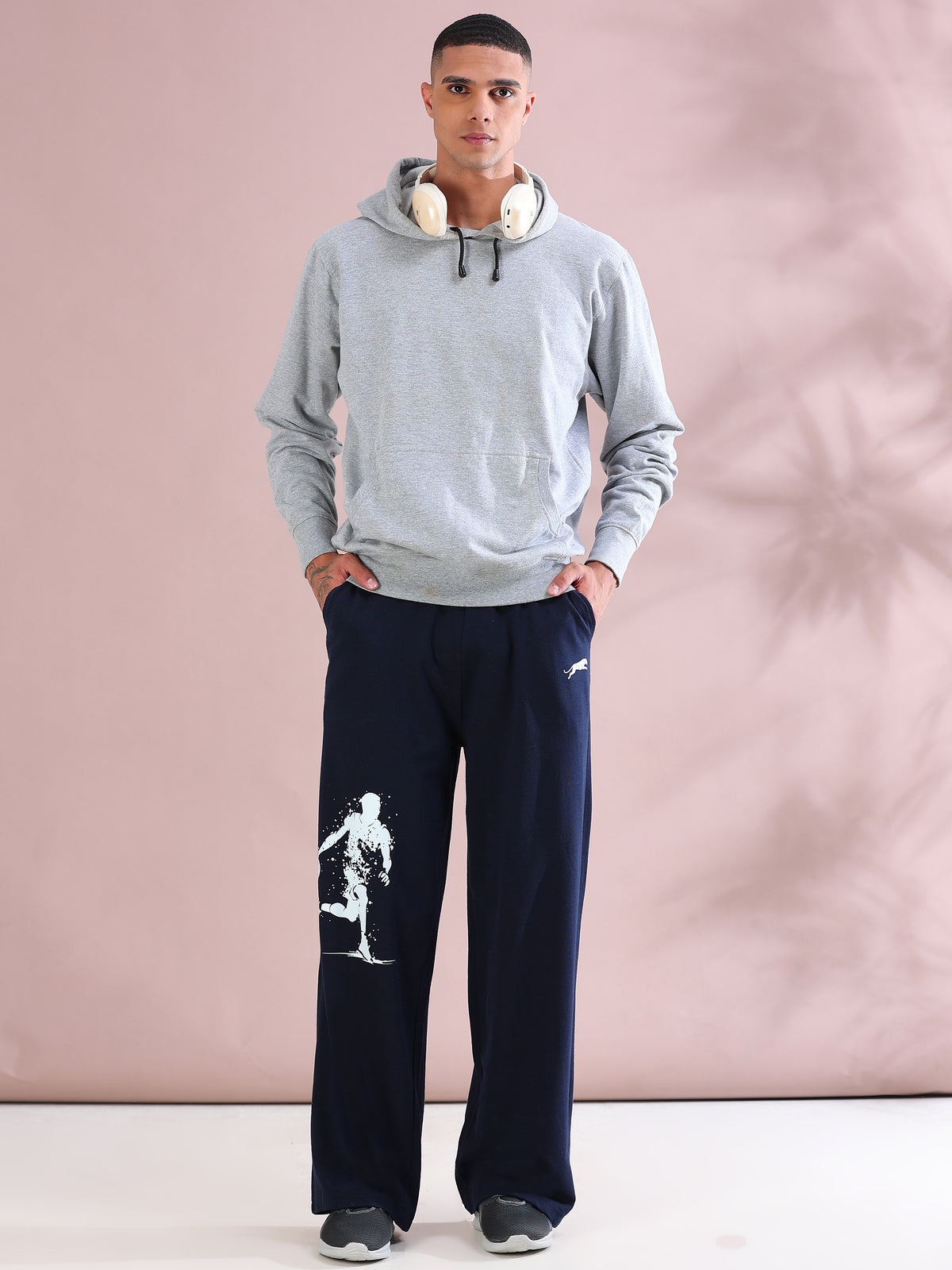 ARDEUR ZEAL IN YOU Mens Navy Cotton Blend Basketball Printed Baggy Fit Track Pants