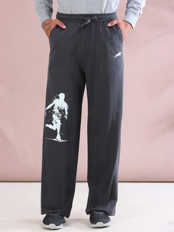 ARDEUR ZEAL IN YOU Mens Steel Grey Cotton Blend Basketball Printed Baggy Fit Track Pants