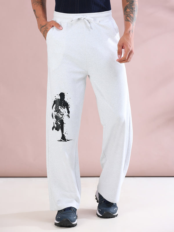 ARDEUR ZEAL IN YOU Mens White Melange Cotton Blend Basketball Printed Baggy Fit Track Pants