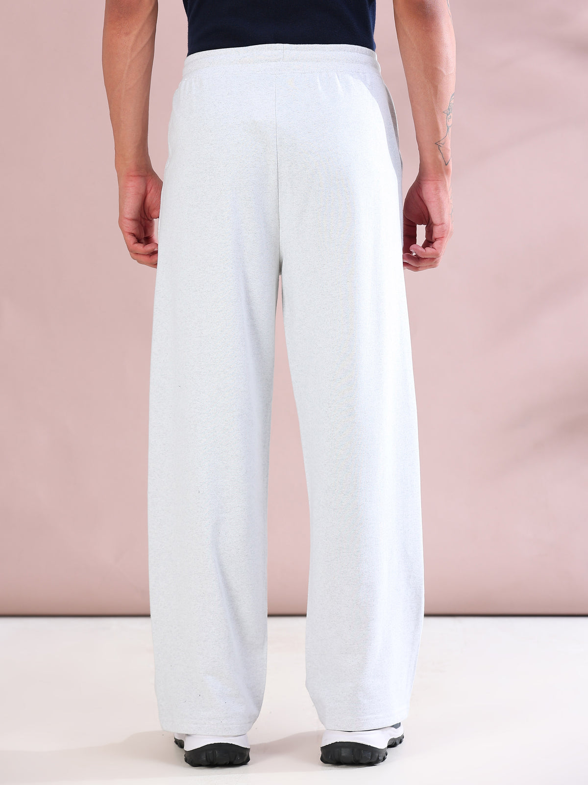 ARDEUR ZEAL IN YOU Mens White Melange Cotton Blend Basketball Printed Baggy Fit Track Pants