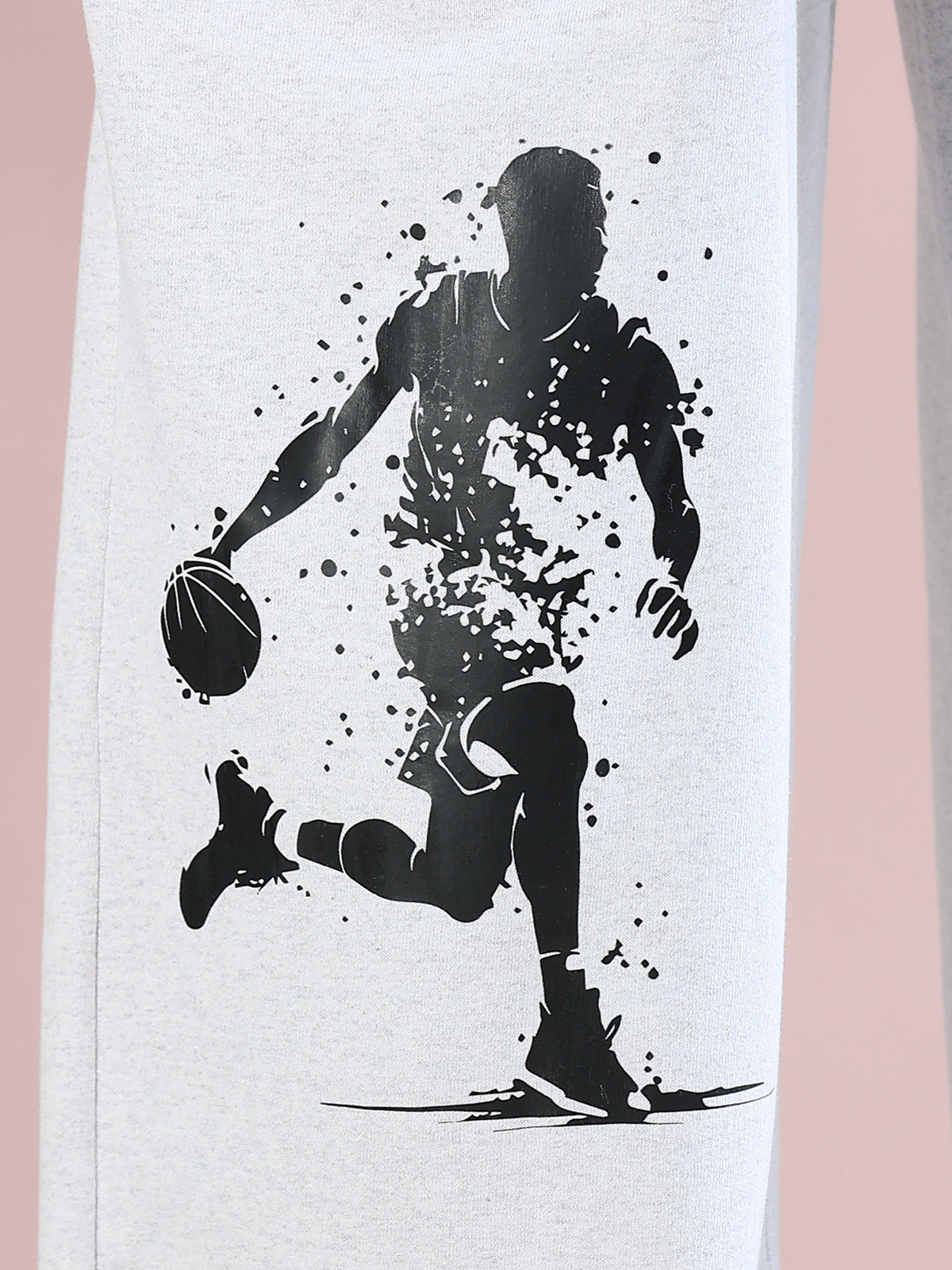 ARDEUR ZEAL IN YOU Mens White Melange Cotton Blend Basketball Printed Baggy Fit Track Pants