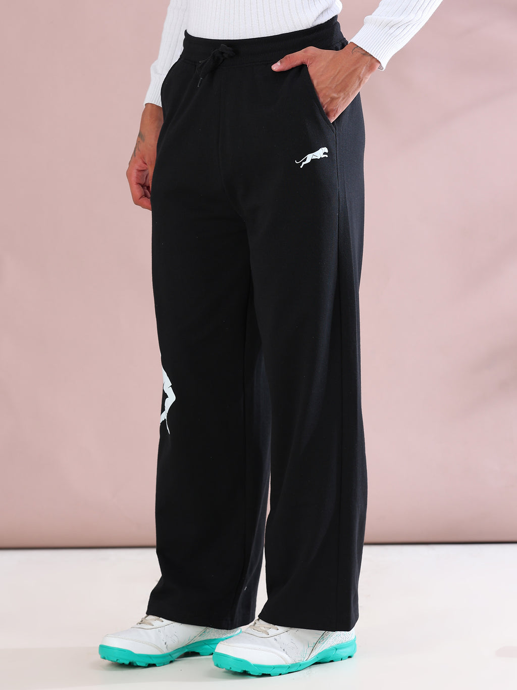 ARDEUR ZEAL IN YOU Mens Black Cotton Blend Tennis Printed Baggy Fit Track Pants