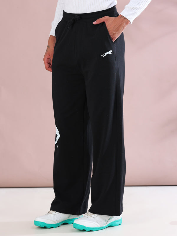ARDEUR ZEAL IN YOU Mens Black Cotton Blend Tennis Printed Baggy Fit Track Pants