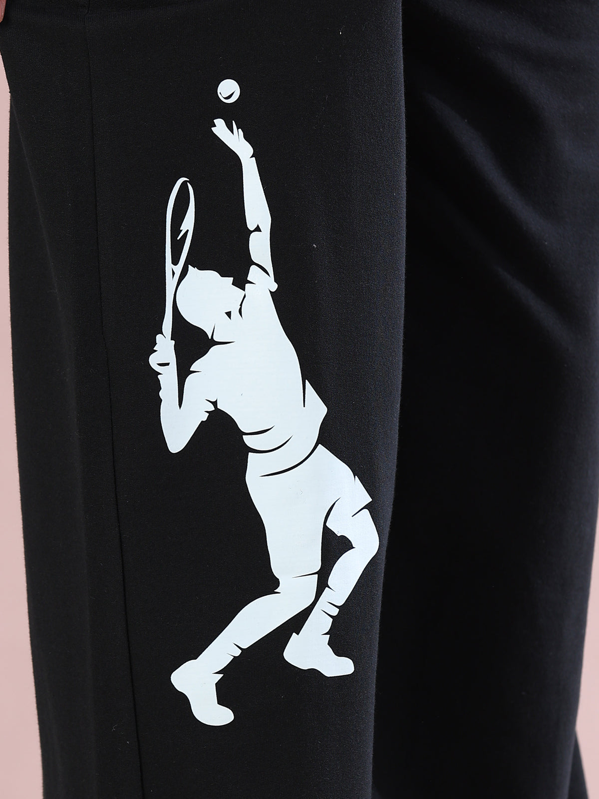 ARDEUR ZEAL IN YOU Mens Black Cotton Blend Tennis Printed Baggy Fit Track Pants