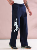 ARDEUR ZEAL IN YOU Mens Navy Cotton Blend Tennis Printed Baggy Fit Track Pants