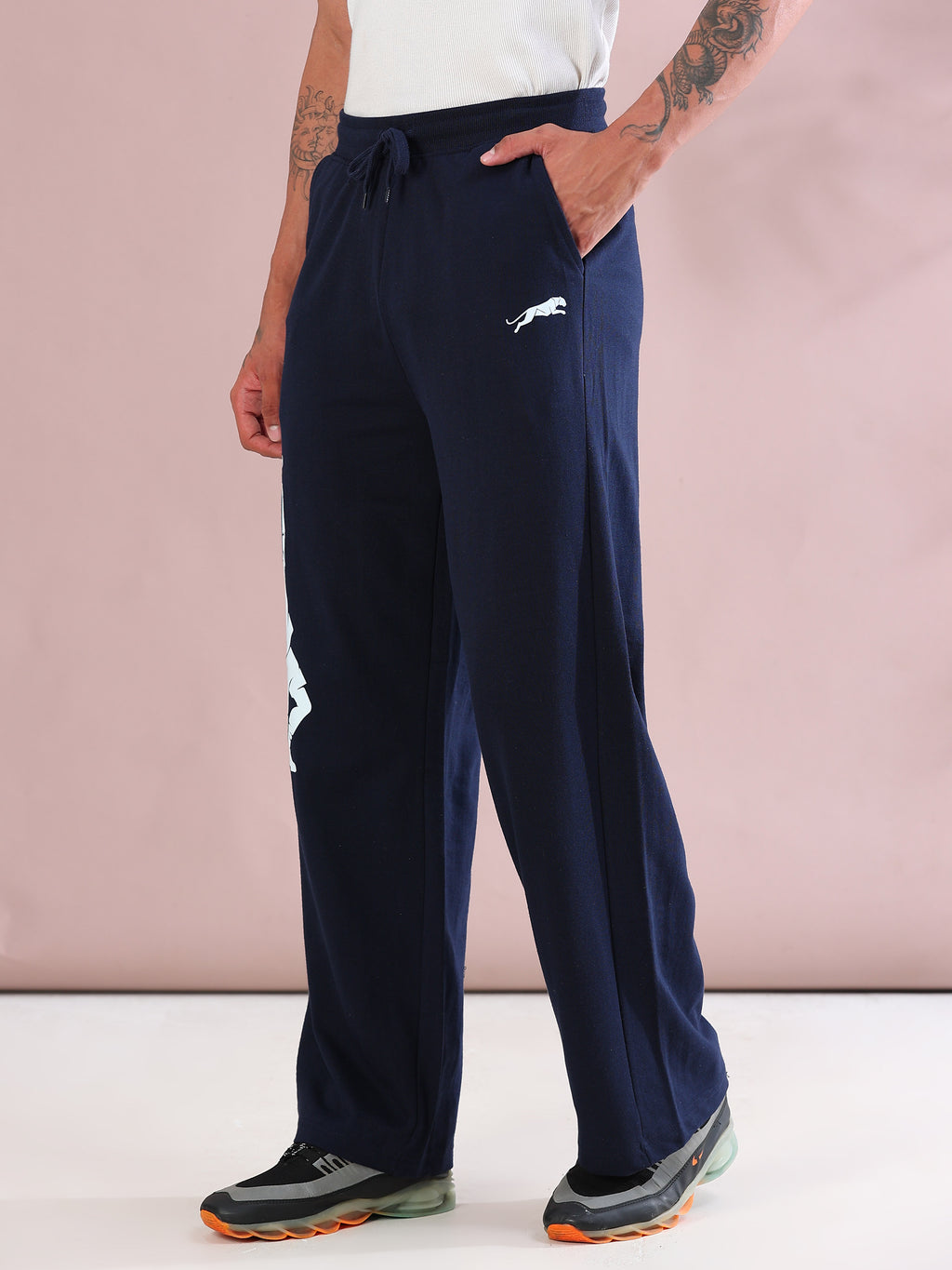 ARDEUR ZEAL IN YOU Mens Navy Cotton Blend Tennis Printed Baggy Fit Track Pants