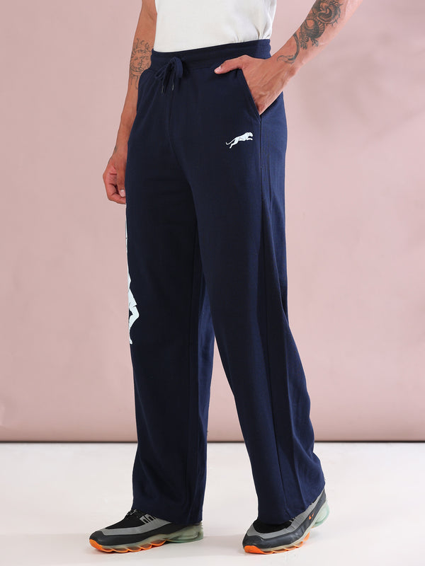 ARDEUR ZEAL IN YOU Mens Navy Cotton Blend Tennis Printed Baggy Fit Track Pants