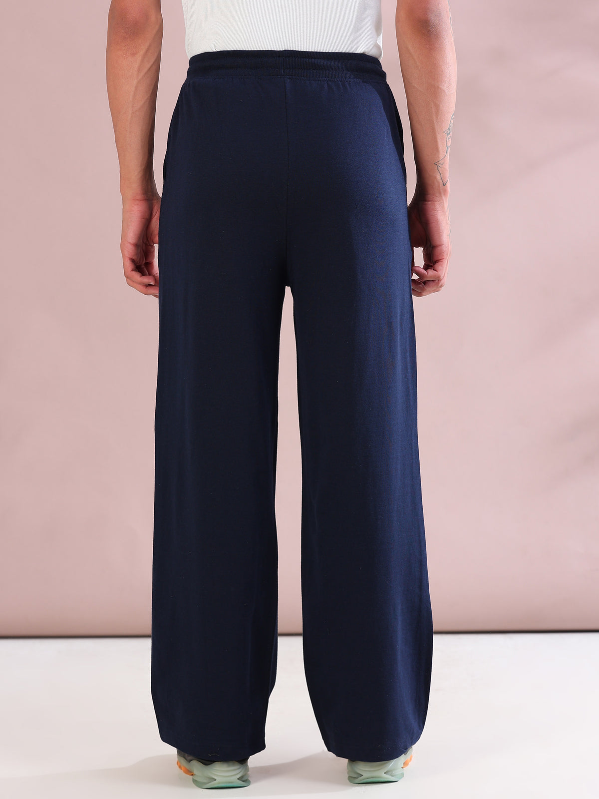 ARDEUR ZEAL IN YOU Mens Navy Cotton Blend Tennis Printed Baggy Fit Track Pants
