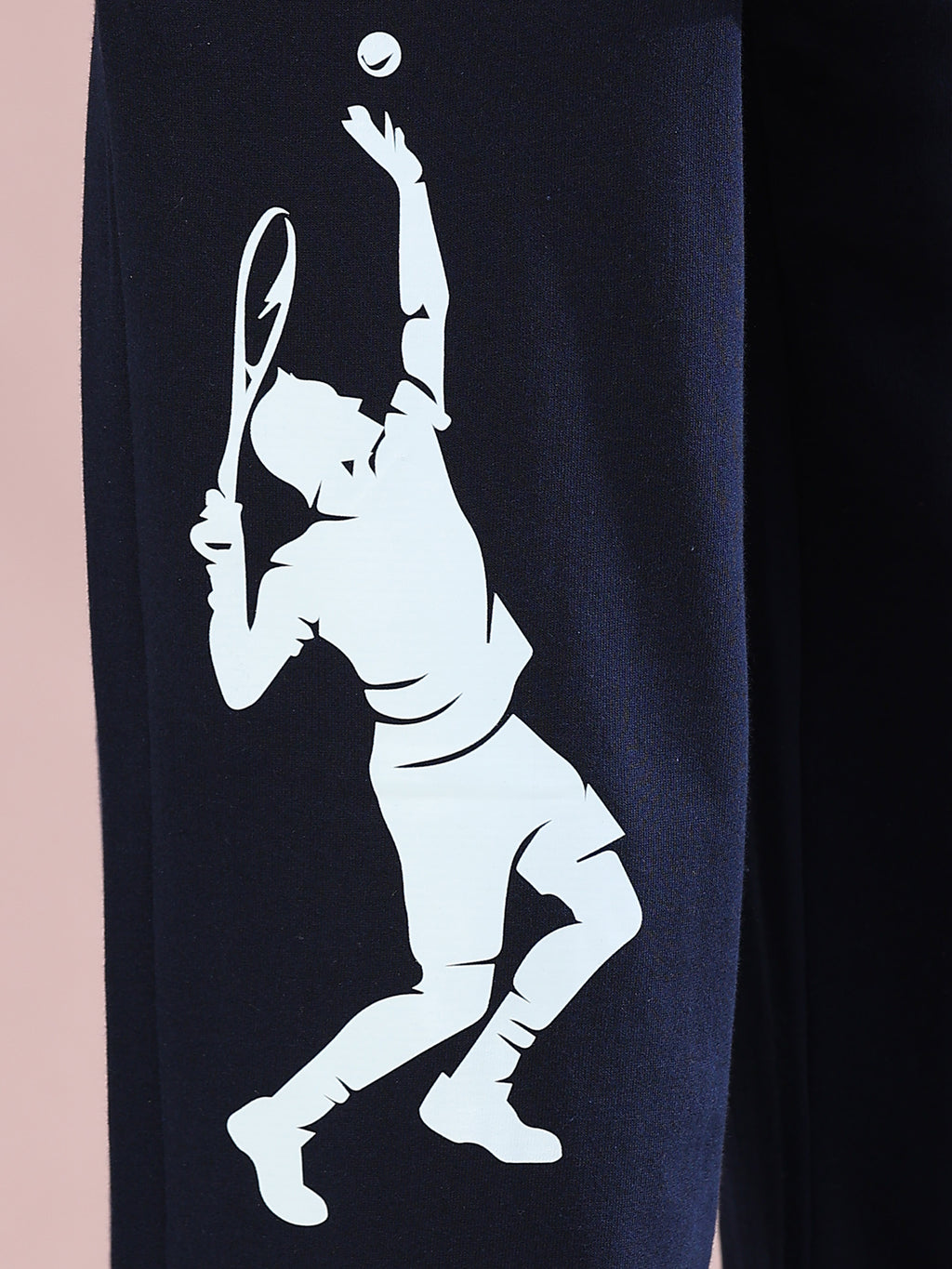 ARDEUR ZEAL IN YOU Mens Navy Cotton Blend Tennis Printed Baggy Fit Track Pants