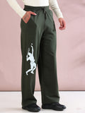 ARDEUR ZEAL IN YOU Mens Olive Cotton Blend Tennis Printed Baggy Fit Track Pants