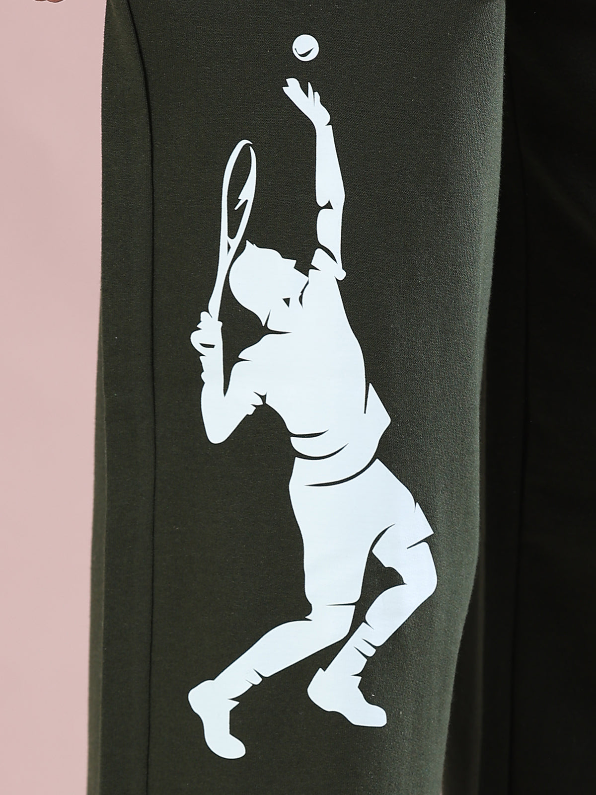 ARDEUR ZEAL IN YOU Mens Olive Cotton Blend Tennis Printed Baggy Fit Track Pants