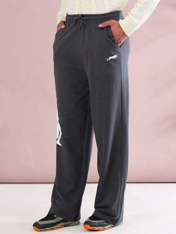 ARDEUR ZEAL IN YOU Mens Steel Grey Cotton Blend Tennis Printed Baggy Fit Track Pants