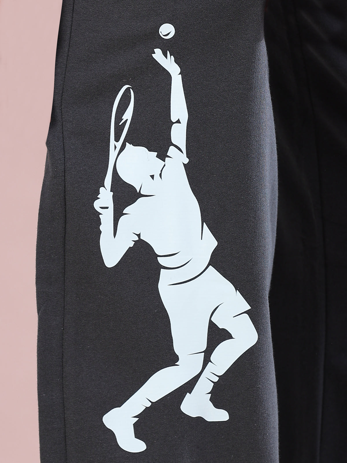 ARDEUR ZEAL IN YOU Mens Steel Grey Cotton Blend Tennis Printed Baggy Fit Track Pants
