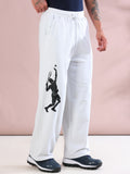 ARDEUR ZEAL IN YOU Mens White Melange Cotton Blend Tennis Printed Baggy Fit Track Pants