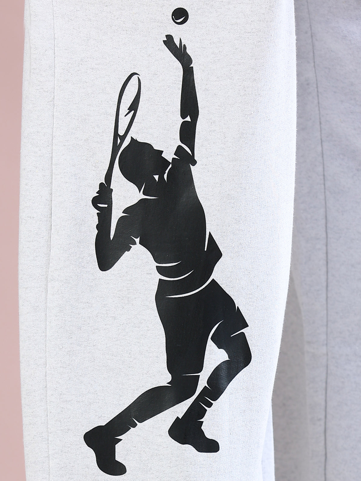 ARDEUR ZEAL IN YOU Mens White Melange Cotton Blend Tennis Printed Baggy Fit Track Pants