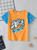 CODEZ Boys Light Orange Round Neck Printed Tshirts
