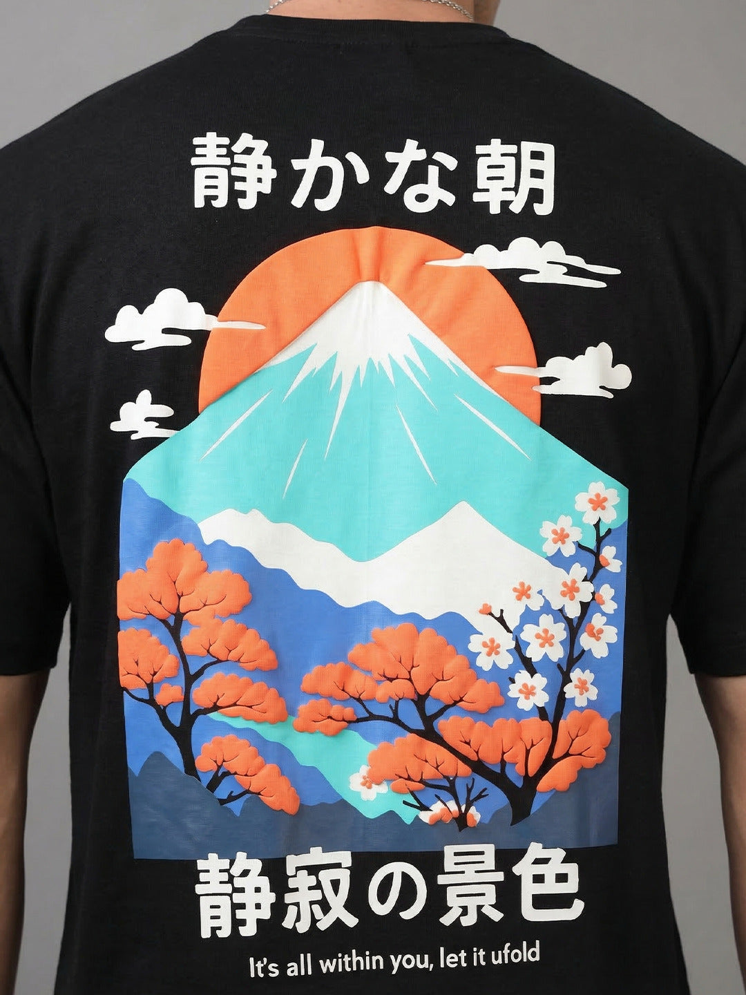 ARDEUR Men Printed Relaxed Fit Drop Shoulder T-Shirt - Black