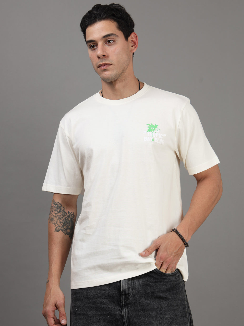 ARDEUR Men Printed Relaxed Fit Drop Shoulder T-Shirt - Off White-2